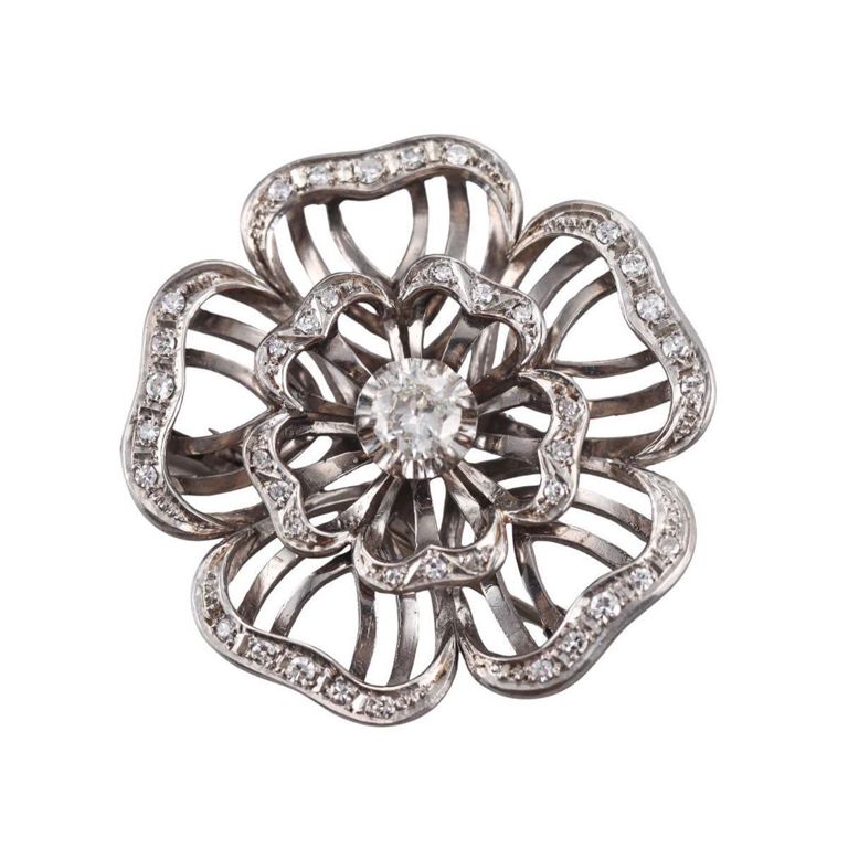 Platinum Diamond Flower Brooch