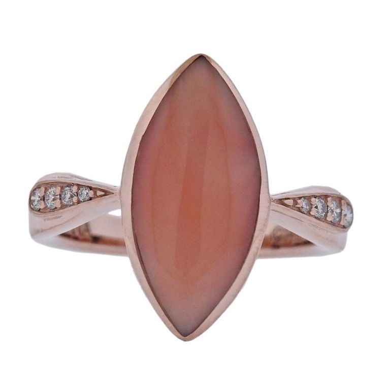 14k Rose Gold Coral and Diamond Ring