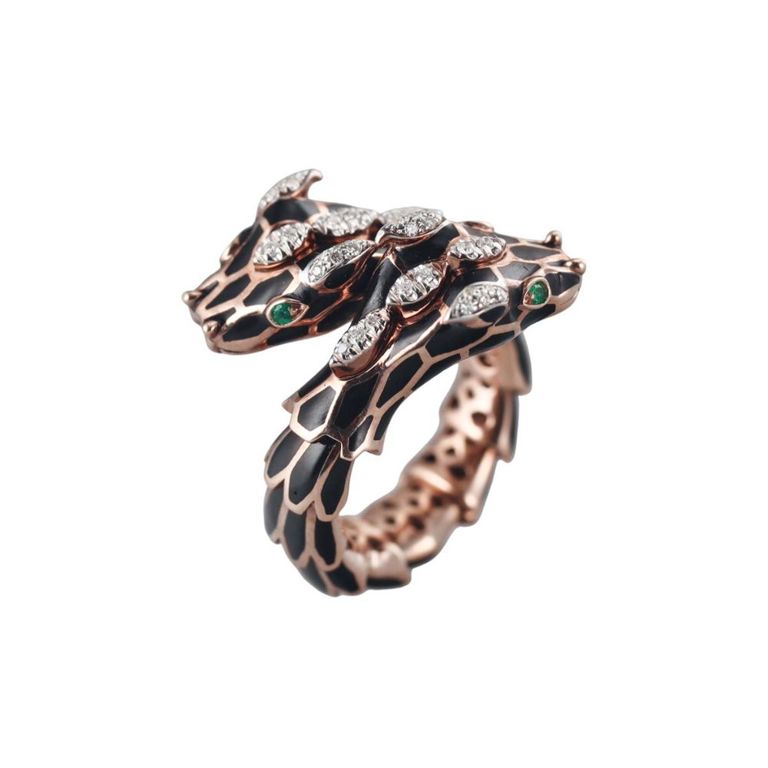 18k Gold Diamond and Emerald Dragon Ring