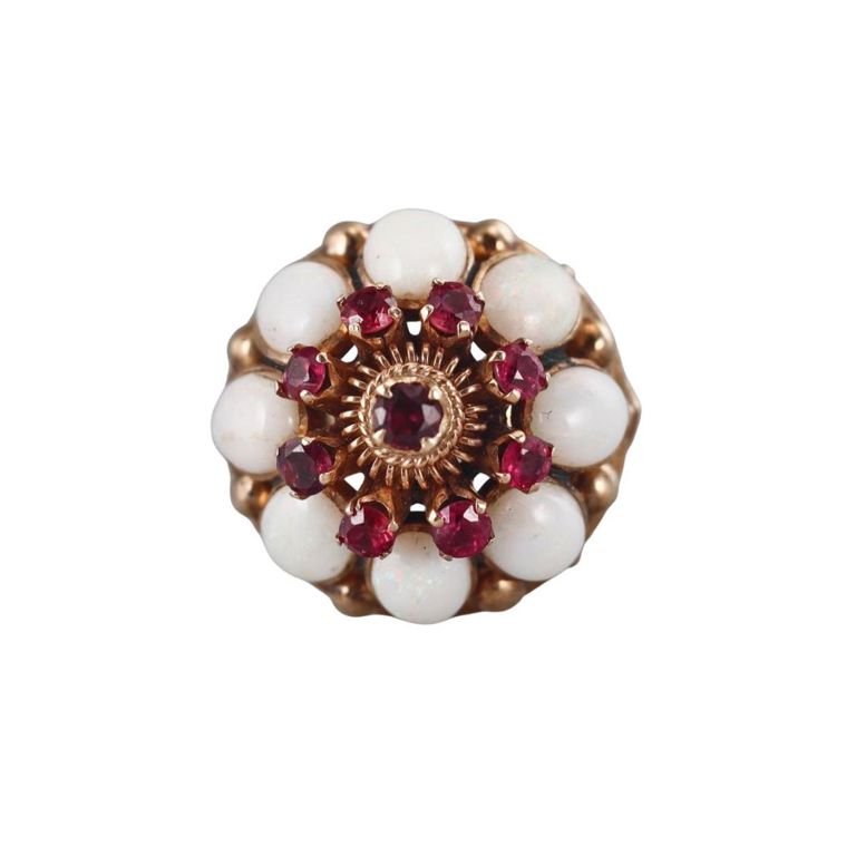 18k Gold Opal and Ruby Ring