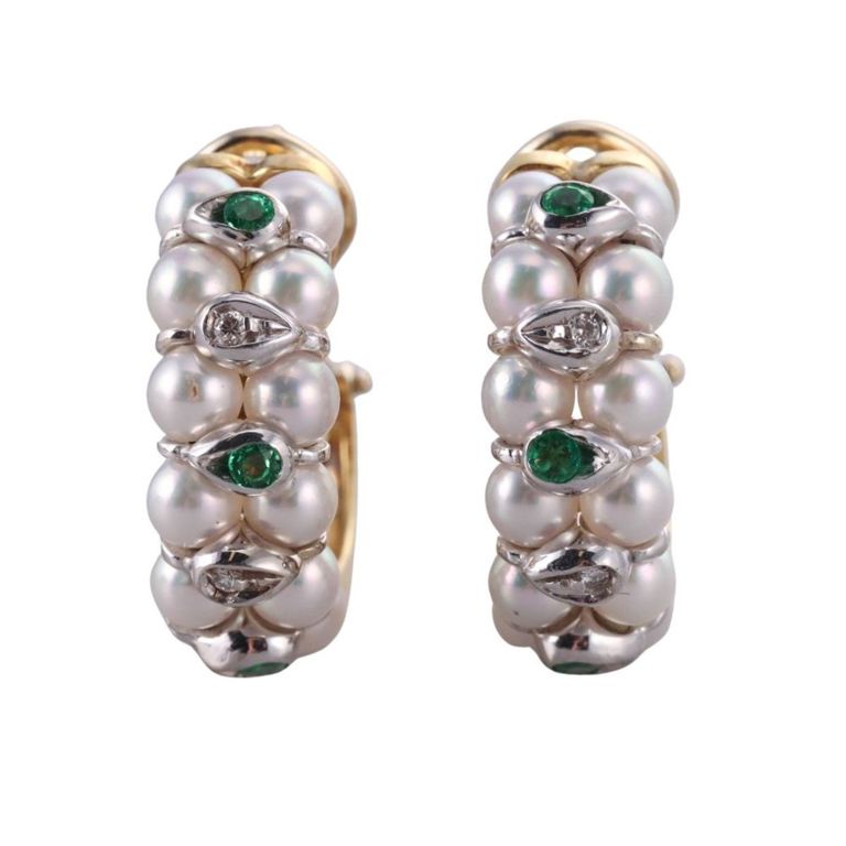 Diamond, Emerald and Pearl Earrings