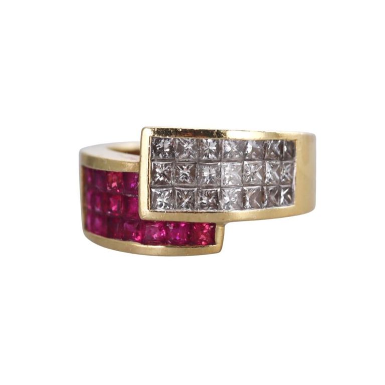 14k Gold Ruby and Diamond Bypass Ring
