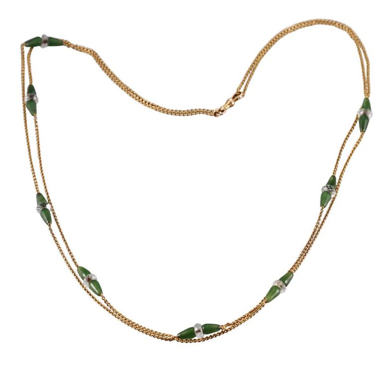 14k Gold Aventurine and Crystal Necklace