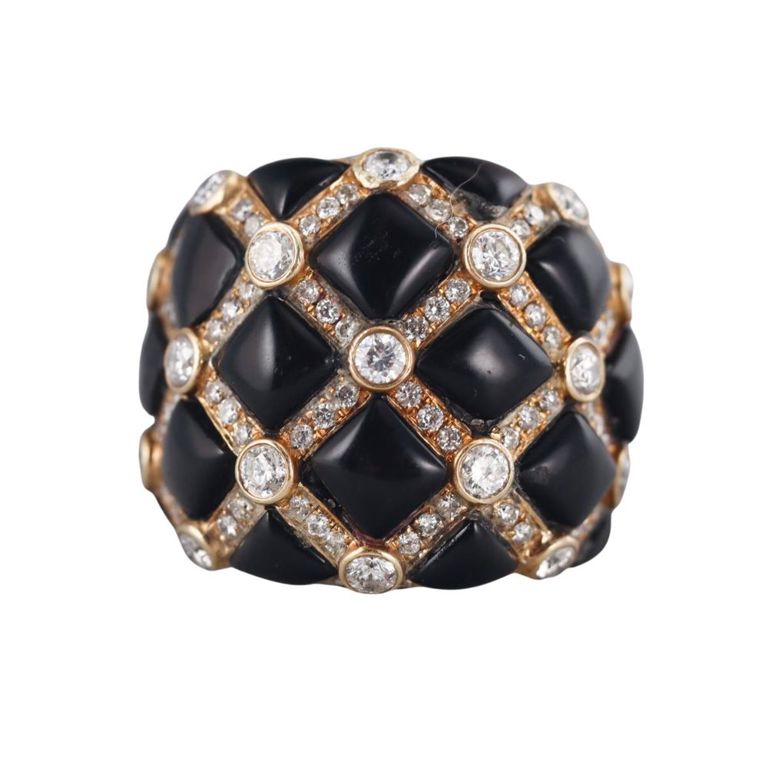 18k Gold Diamond and Onyx Ring