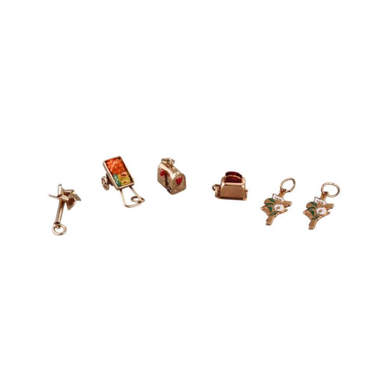 Set of 6 14k Gold 3D Enamel Charms