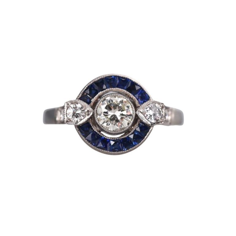Platinum Diamond and Sapphire Ring