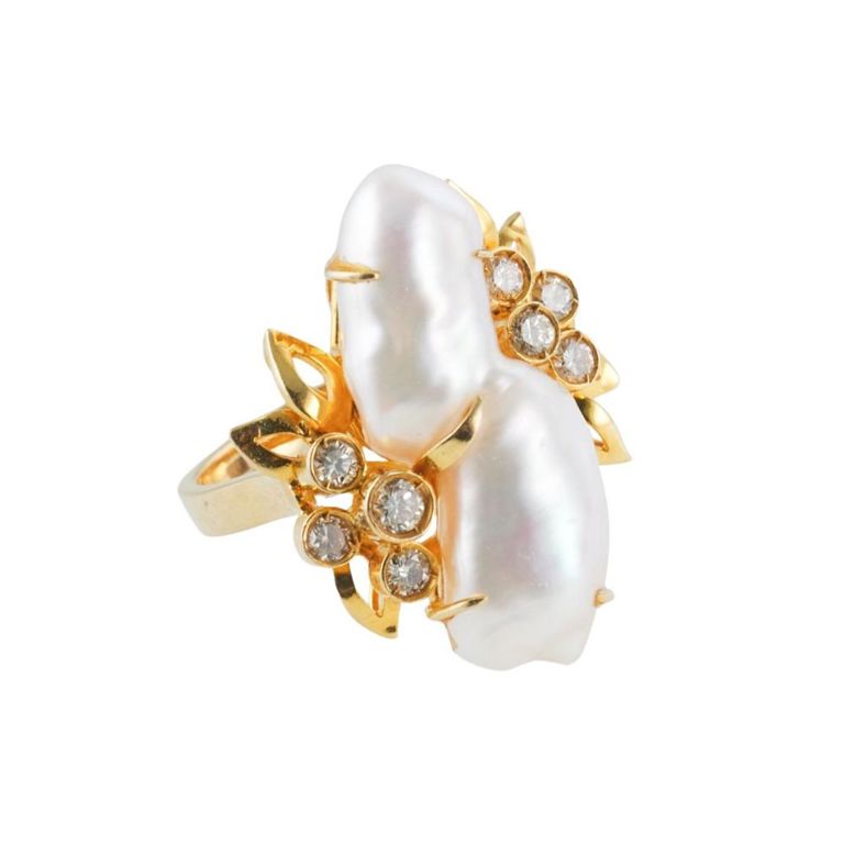 18k Gold Diamond and Pearl Ring