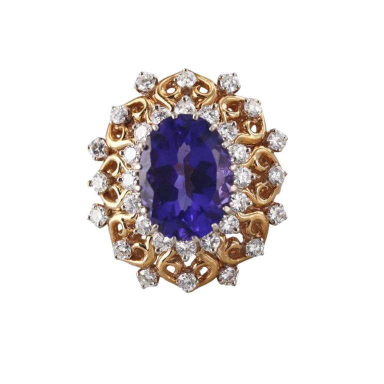 14k Gold Tanzanite and Diamond Ring