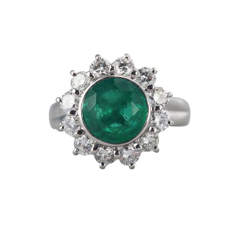 Platinum Emerald and Diamond Ring
