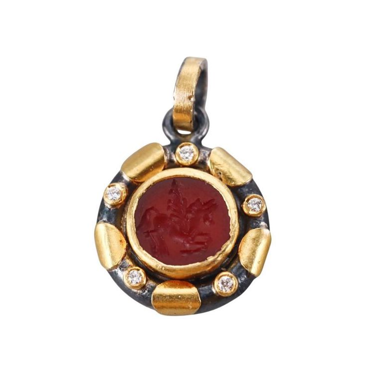 24k Gold Silver Agate Diamond Pendant