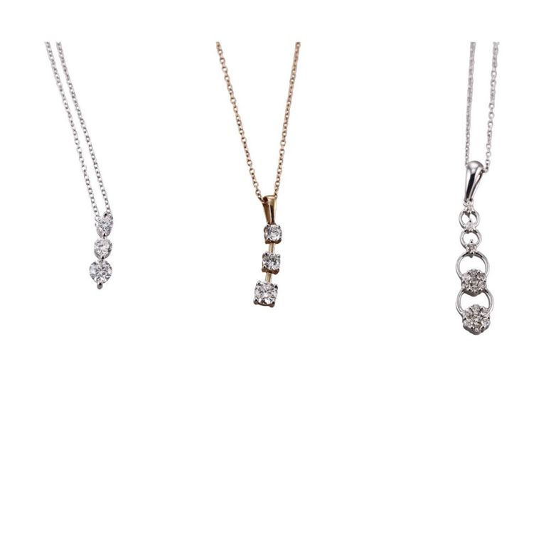 Set of 3 Gold Diamond Pendant Necklaces