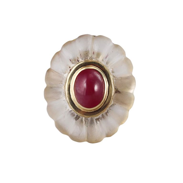 18k Gold Crystal and Ruby Ring