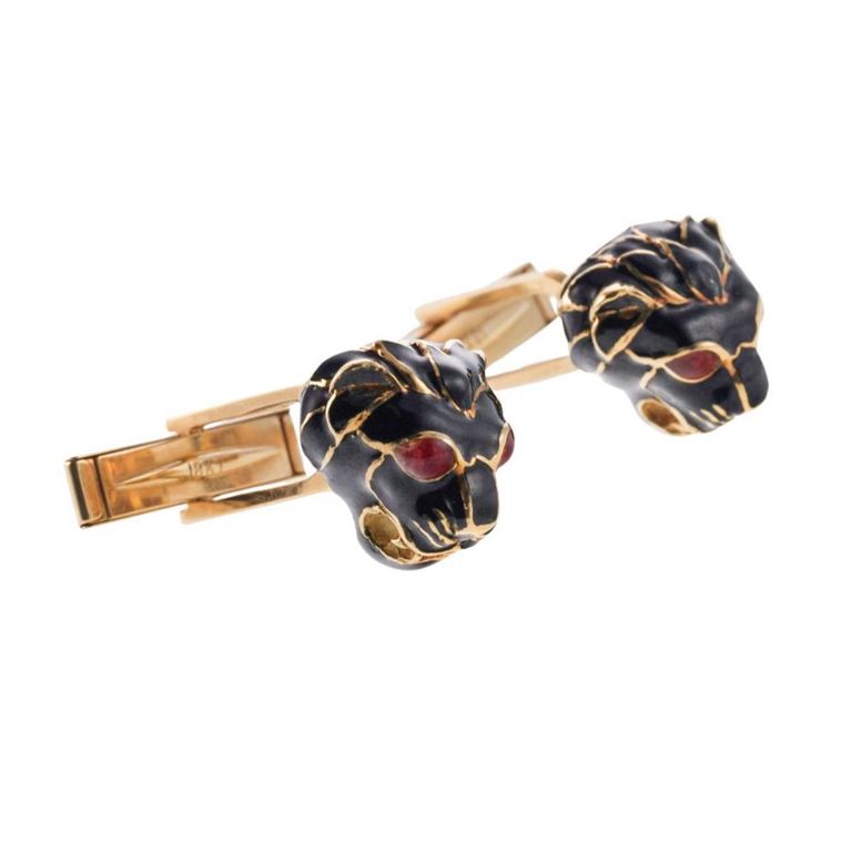 18k Gold Enamel Panther Cufflinks