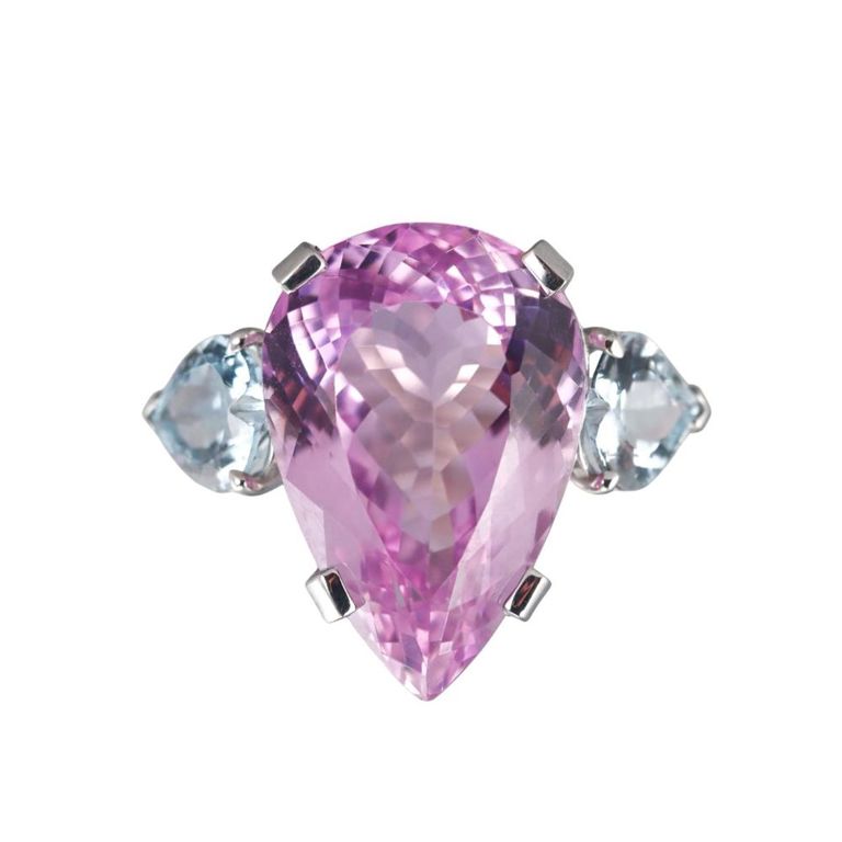 Platinum Kunzite and Aquamarine Ring