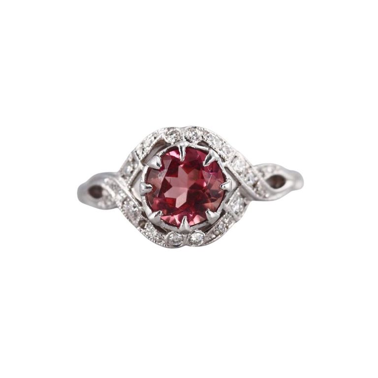 Platinum Pink Sapphire and Diamond Ring