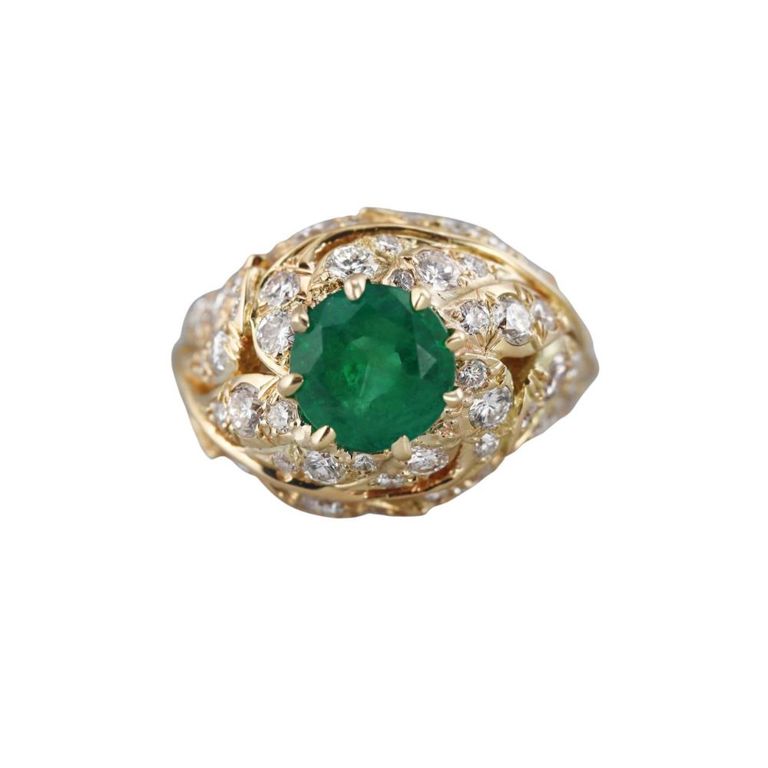 18k Gold Emerald and Diamond Ring