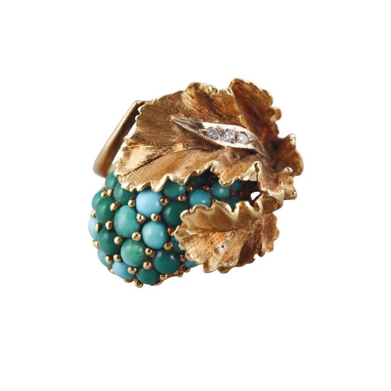 18k Gold Turquoise and Diamond Ring