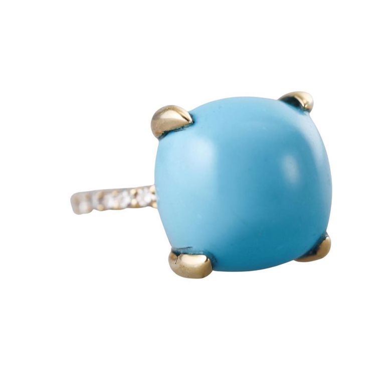 18k Gold Turquoise and Diamond Ring