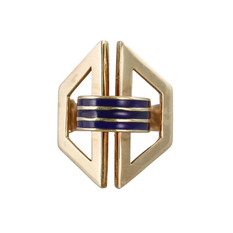 18k Gold Enamel Geometric Ring