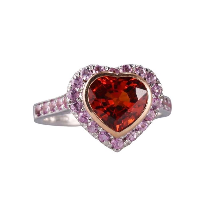 18k Gold Citrine and Sapphire Heart Ring