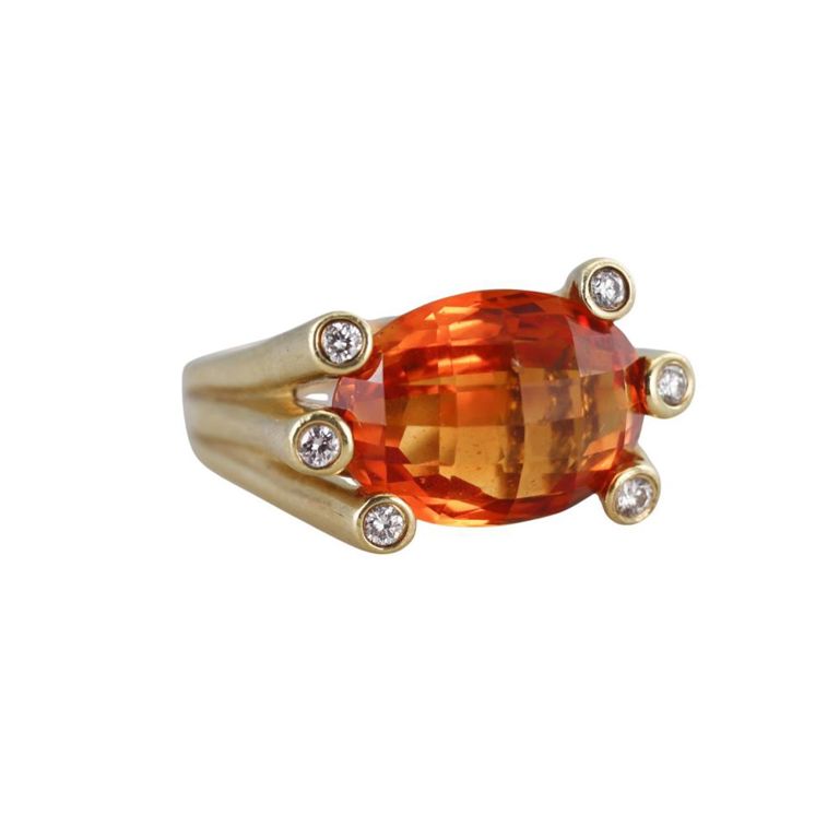 18k Gold Citrine and Diamond Ring