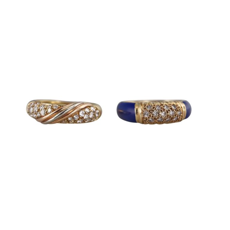 Set of 2 18k Gold Enamel and Diamond Rings