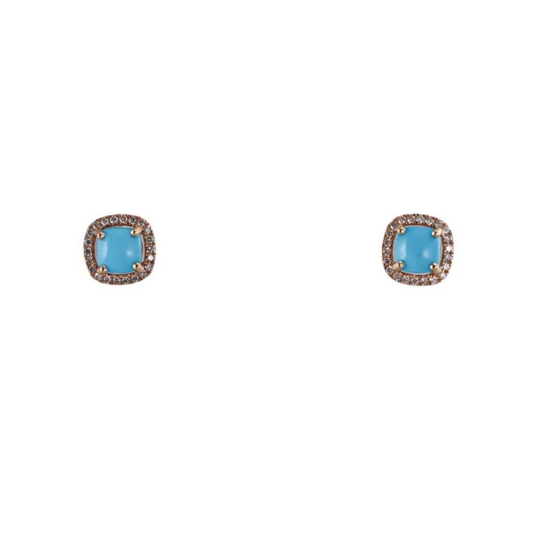 14k Gold Turquoise and Diamond Earrings