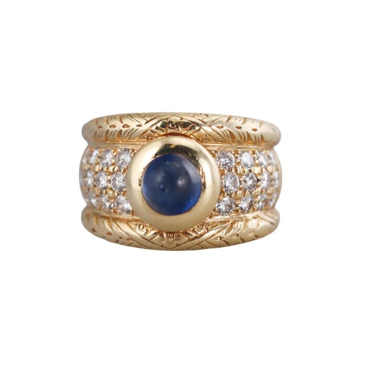 18k Gold Diamond and Sapphire Band Ring