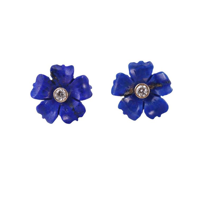 Pair of 14k Gold Lapis Lazuli Flower Earrings