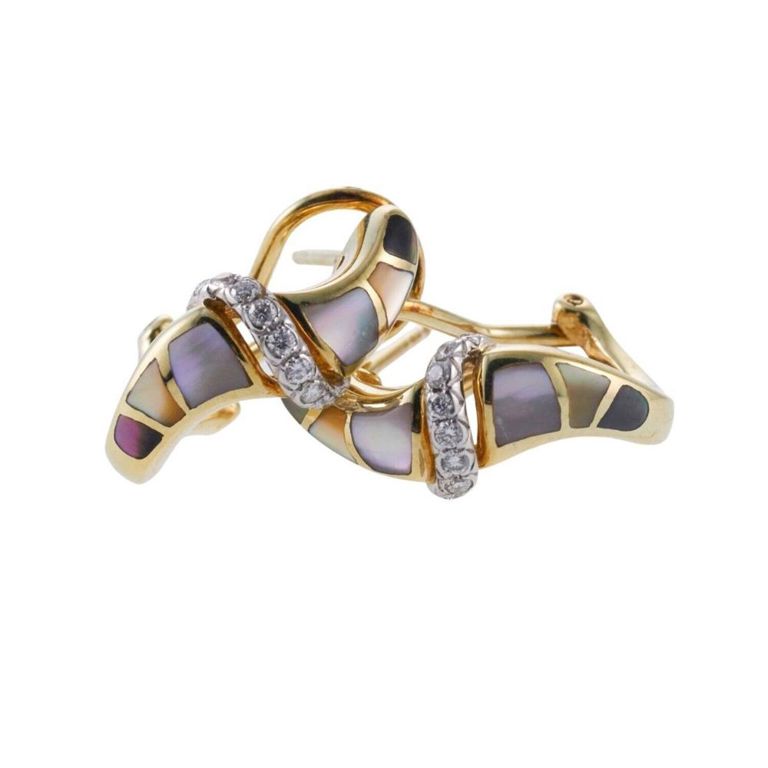 14k Gold Diamond MOP Earrings