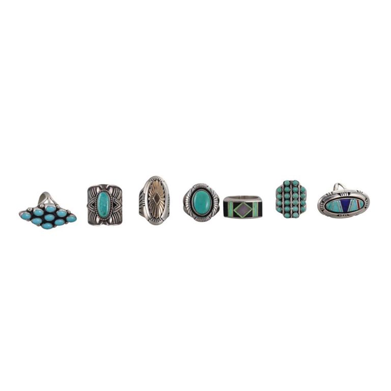 Set of 7 Sterling Silver Turquoise Rings