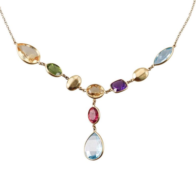 18k Gold Topaz Tourmaline and Peridot Necklace