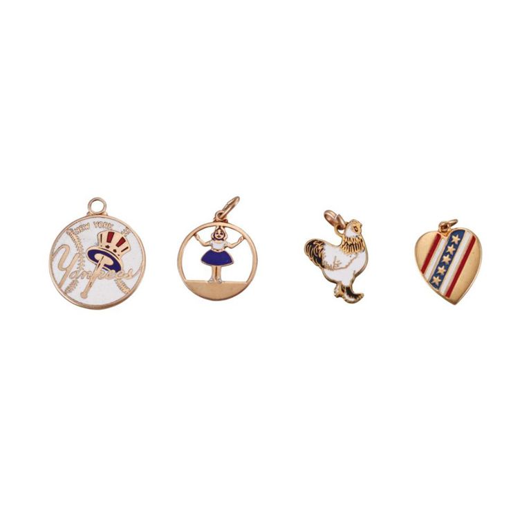 Set of 4 14k Gold Enamel Charms