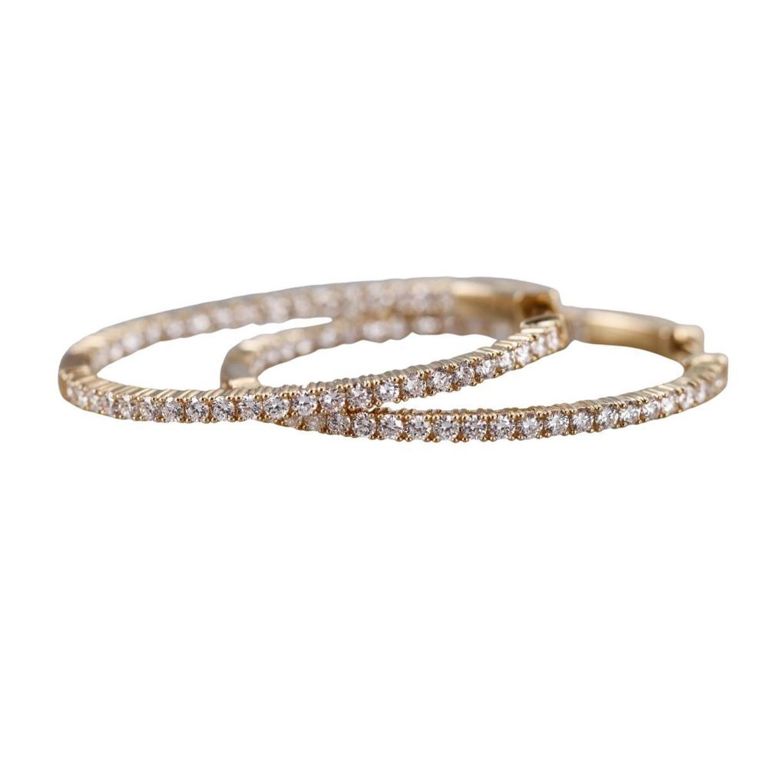 14k Gold Diamond Hoop Earrings