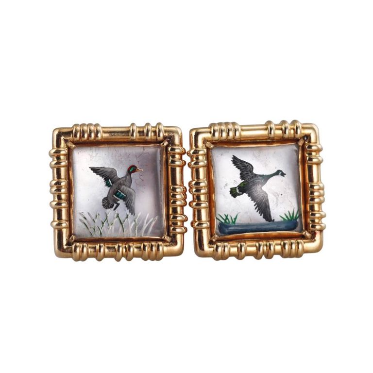 18k Gold Mallard Duck Crystal Earrings