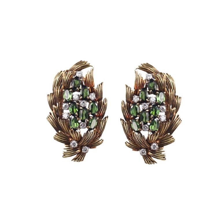 18k Gold Tourmaline and Diamond Earrings