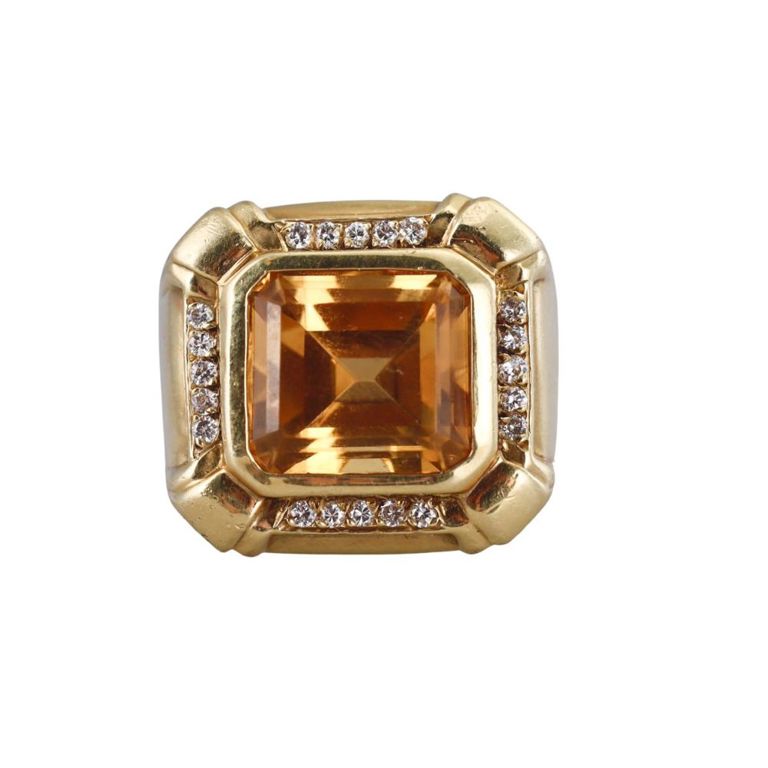 18k Gold Citrine and Diamond Ring