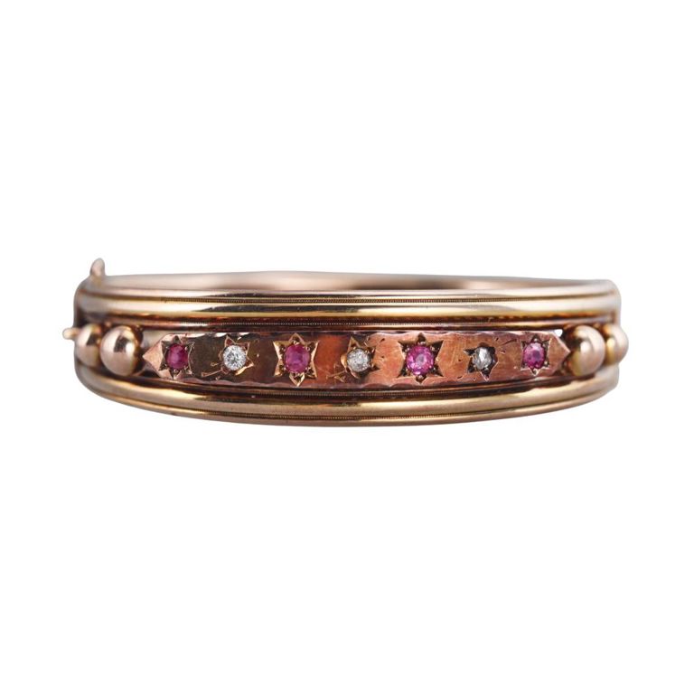 10k Gold Ruby and Diamond Bangle Bracelet