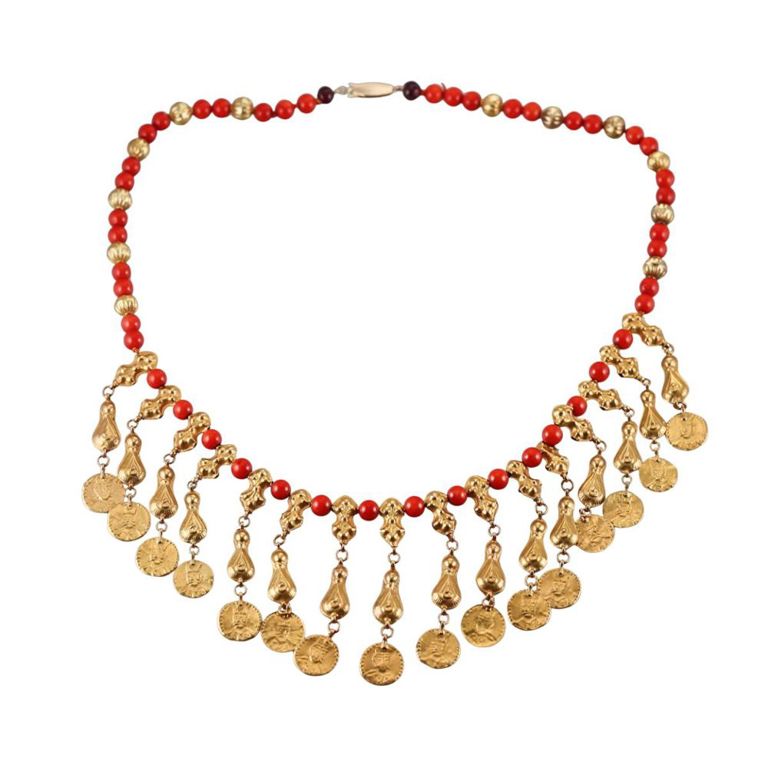 14k Gold Coral Fringe Necklace