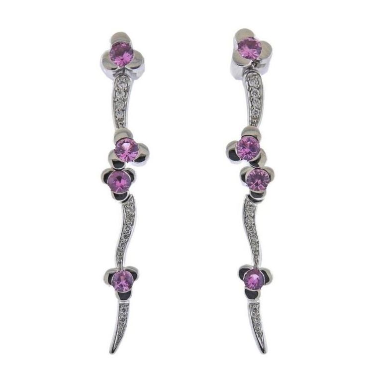 18k Gold Pink Sapphire and Diamond Drop Earrings
