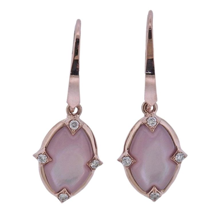 14k Gold Mother of Pearl and Diamond Earrings