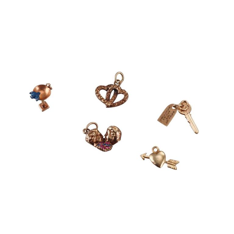 Set of 5 14k Gold Gemstone Enamel Charms