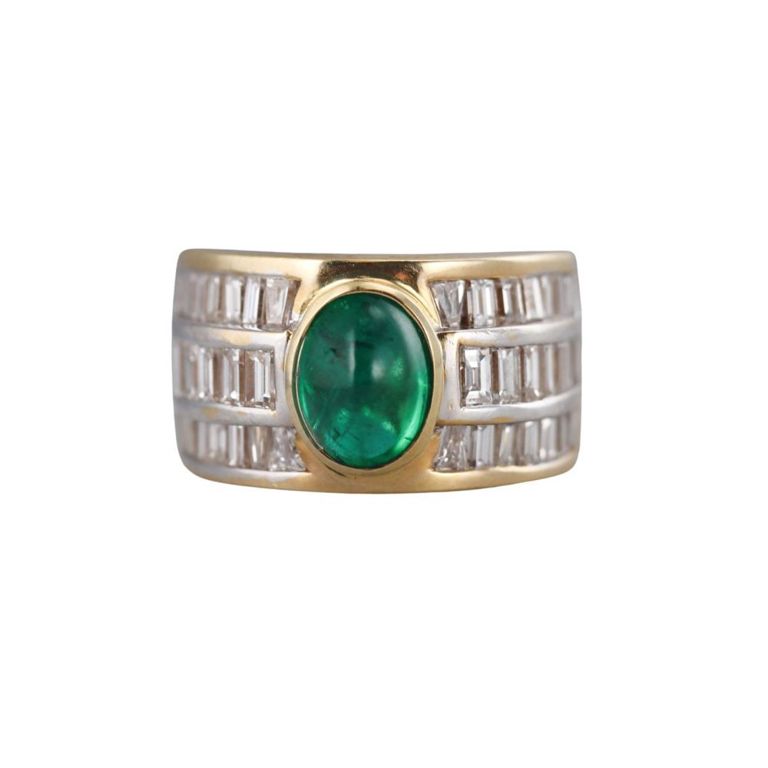18k Gold Emerald and Diamond Ring