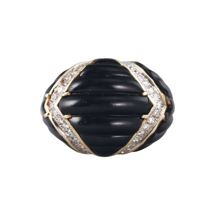 14k Gold Onyx and Diamond Dome Ring