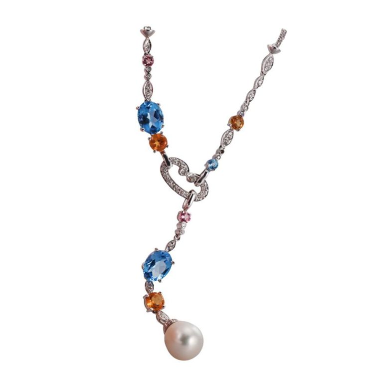 Pearl Diamond and Gemstone Pendant Necklace