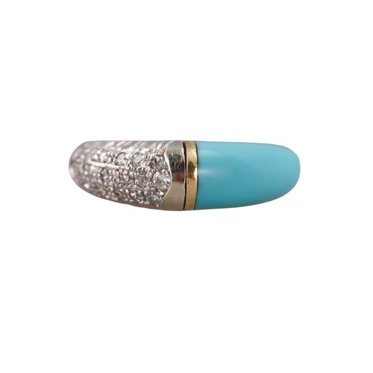 18k Gold Turquoise and Diamond Ring