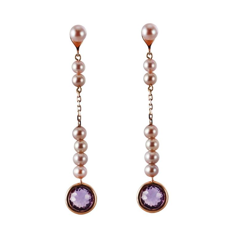 18k Gold Pearl and Amethyst Earrings