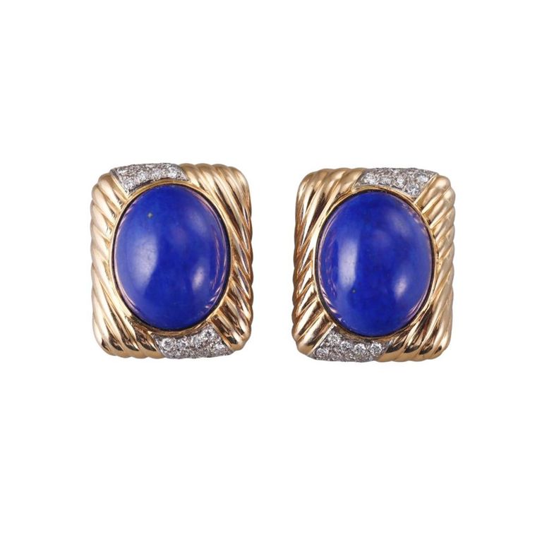 18k Gold Lapis Lazuli and Diamond Earrings