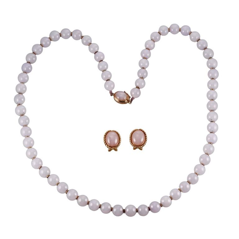 14k Gold Lavender Jade Jewelry Set