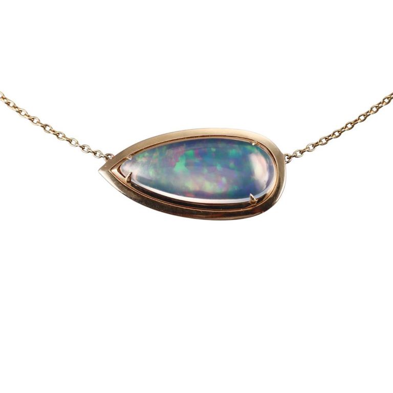14k Gold Opal Pendant Necklace